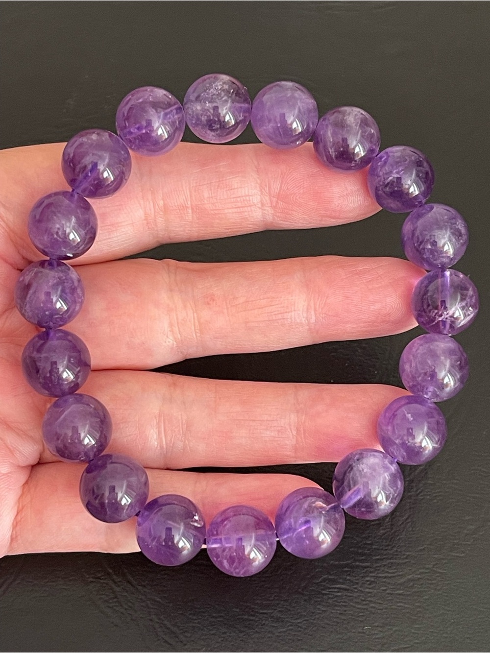 12mm Genuine Amethyst Beaded Stretch Bracelet.